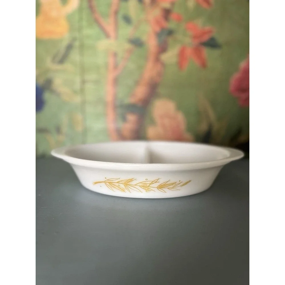 Vtg GlasBake Divided Casserole Dish J-239 Milk Glass USA